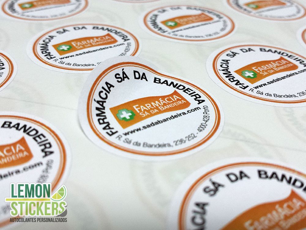 Autocolantes redondos brancos e laranja para farmácia