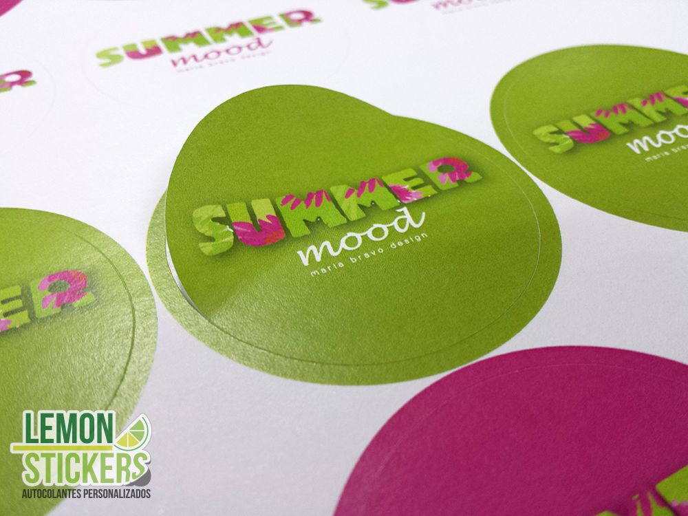 Autocolantes redondos verdes e rosa Summer Mood