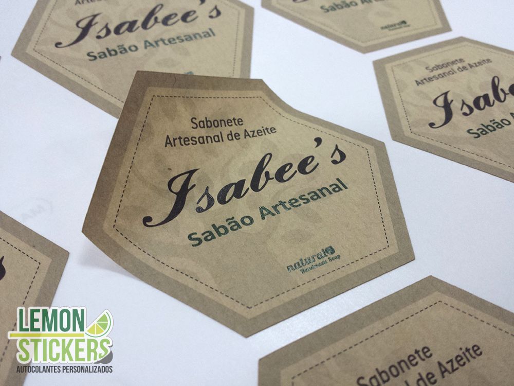 Autocolantes em papel kraft com corte especial para o sabão artesanal Isabee's